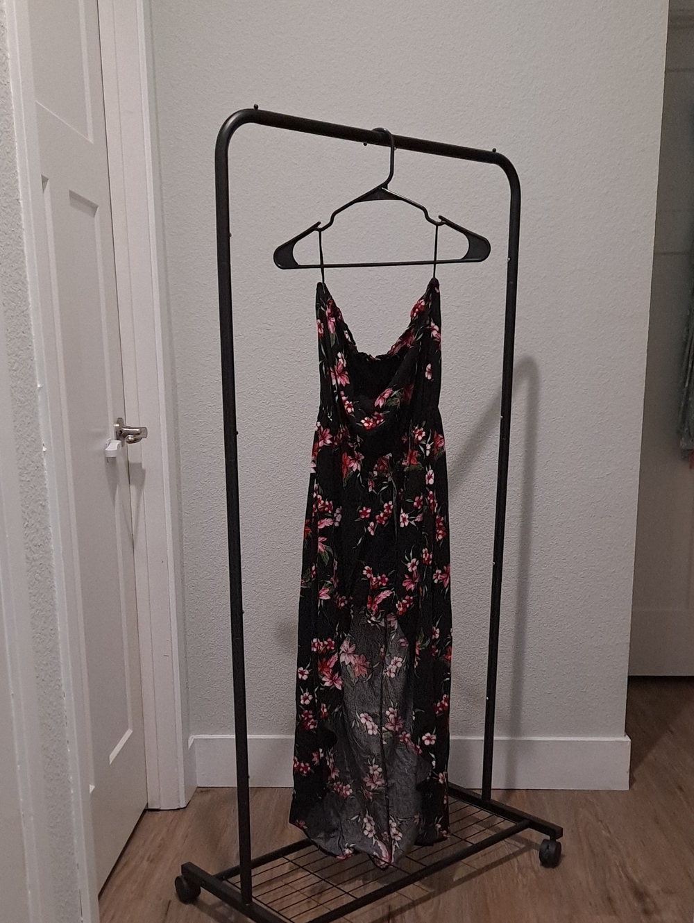 Black Floral Slip Dress with Pink Accent